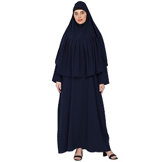 A-line abaya with a matching Instant Hijab- Navy Blue